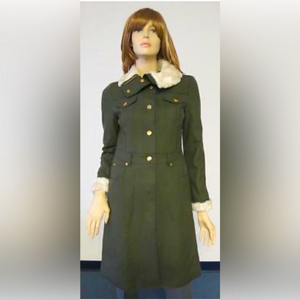 LOVE MOSCHINO Sz 8 Military Style Sherpa Trimmed Wool Blend Coat Made in Romania